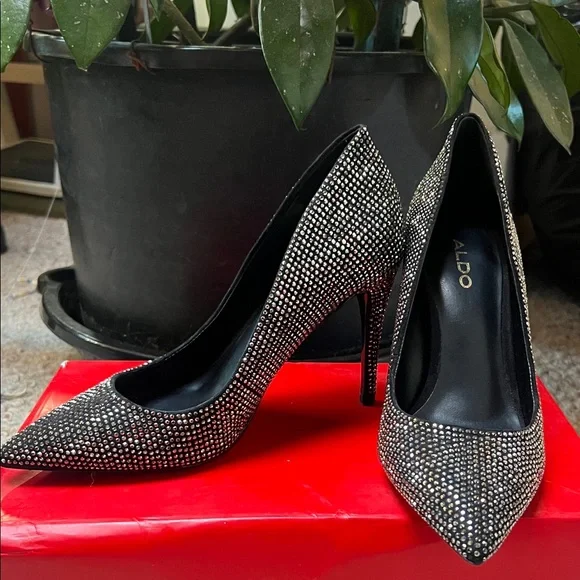 ALDO Rhinestone Black Heels - Picture 1 of 8